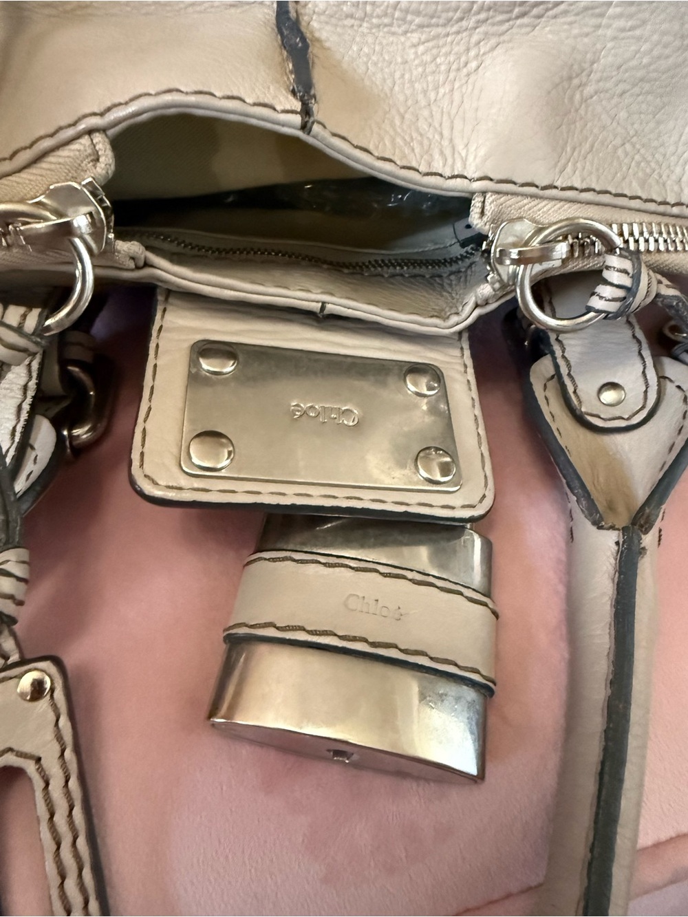 💯 Auth! Classic CHLOE  PADDINGTON Tan Leather  Handbag W Silver Tone Lock & Key - Picture 10 of 17